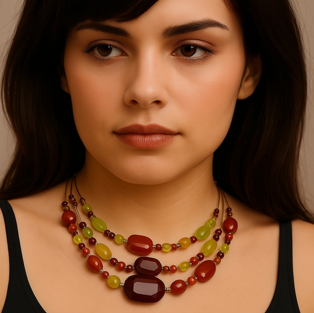 Eye-Catching Gold Tone Layered Illusion Multicolored Beaded Necklace for Women